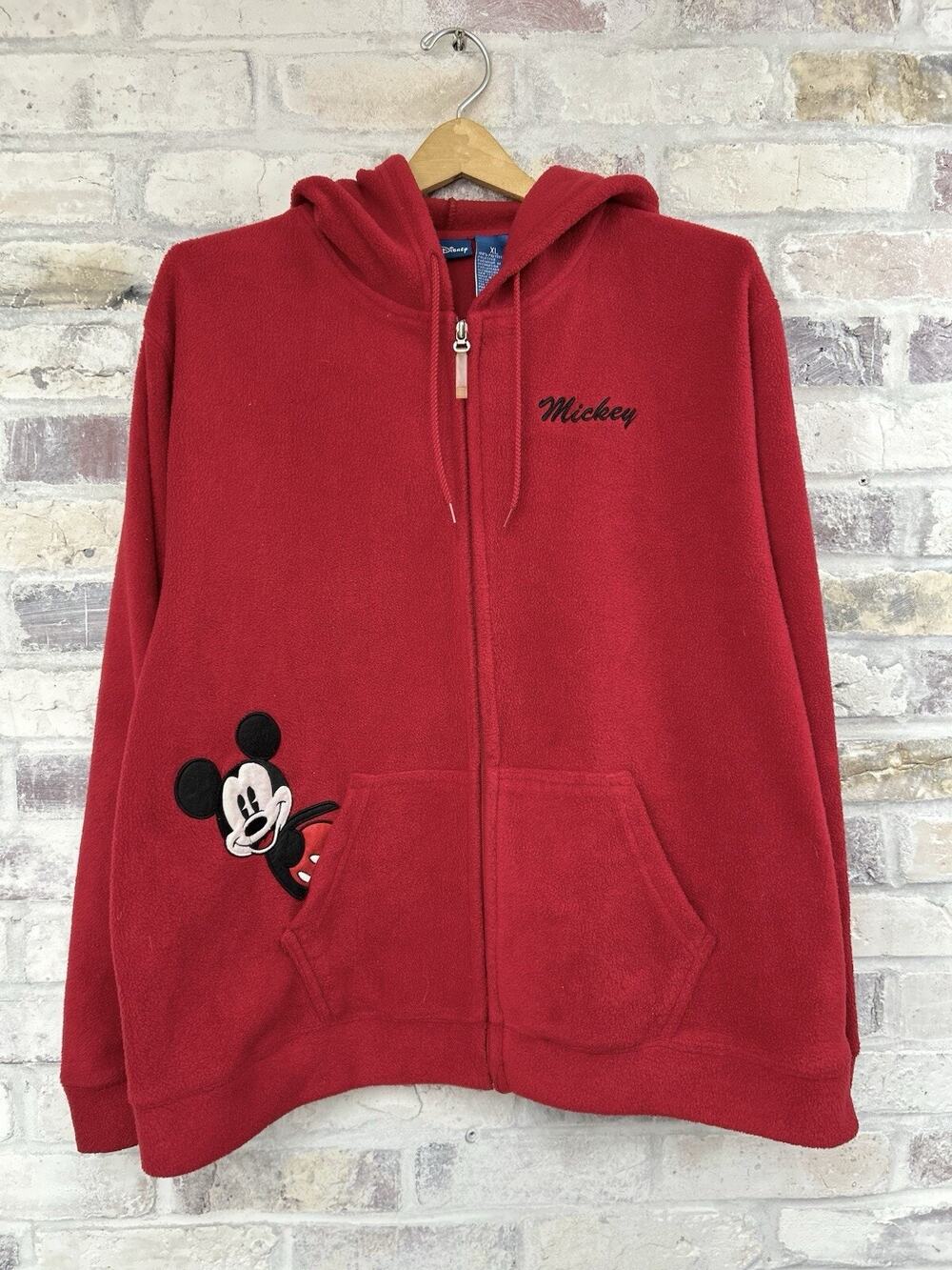 Disney Mickey Mouse Red Fleece Full Zip Hoodie Embroidered Women’s XL